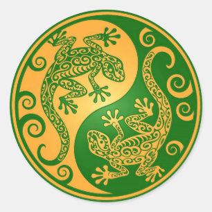 Sticker Rond Geckos verts et jaunes de Yin Yang