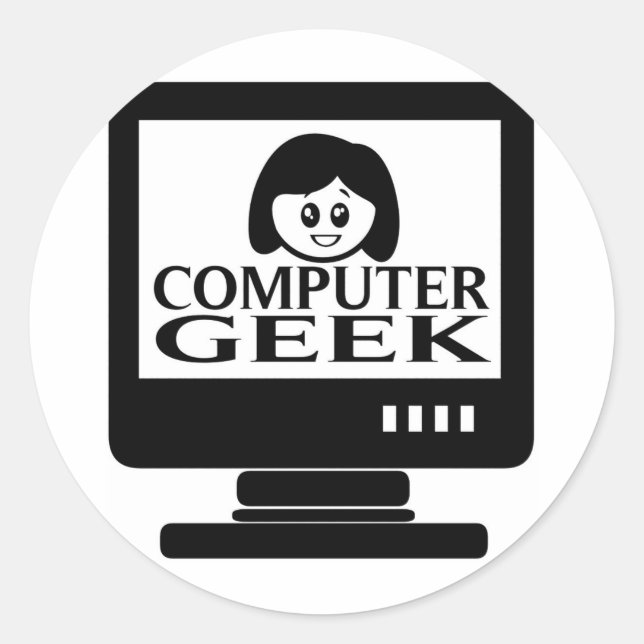 Sticker Rond Geek informatique fille femme (Devant)