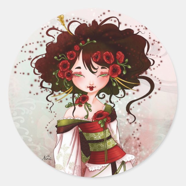 Sticker Rond Geisha coquelicot (Devant)
