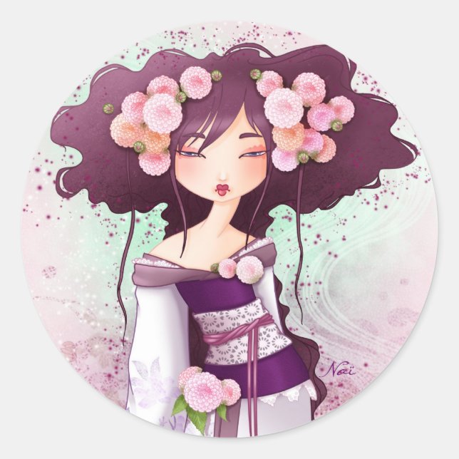 Sticker Rond geisha dahlia (Devant)