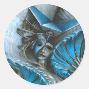 Sticker Rond Geisha dans le bleu