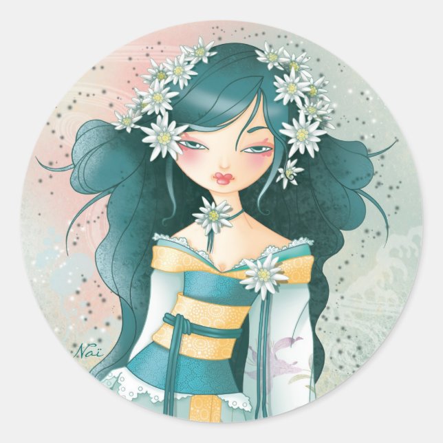 Sticker Rond Geisha Edelweïss (Devant)