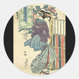 Sticker Rond geisha traditionnel de kimono de jardin japonais