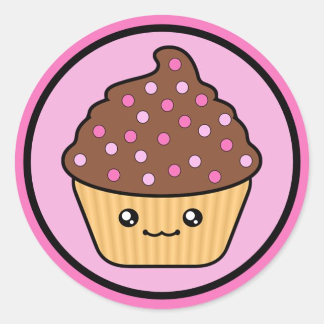 Sticker Rond Gel au chocolat Kawaii Cupcake (Devant)