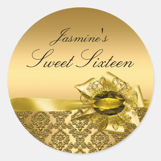 Sticker Rond Gem & Bow|Autocollant Gold Sweet 16 (Devant)
