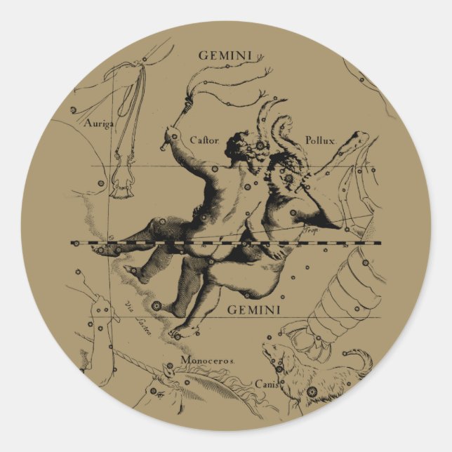 Sticker Rond Gemini Constellation Zodiac Hevelius circa 1690 (Devant)