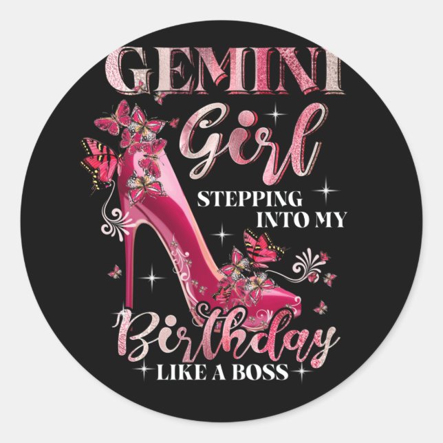Sticker Rond Gemini Girl Entrant Dans Mon Anniversaire Comme Un (Devant)