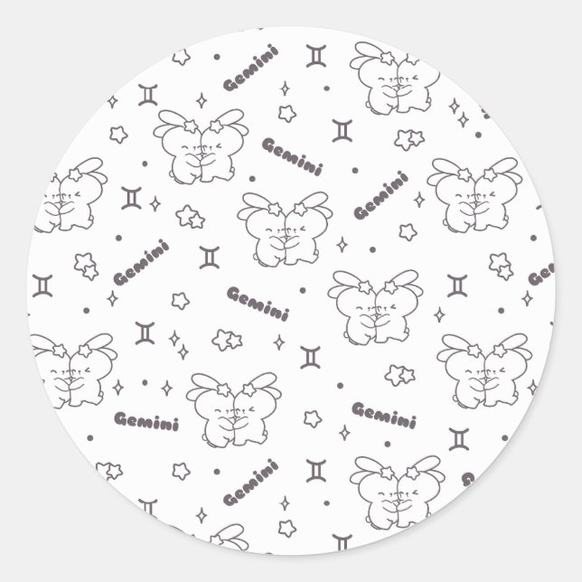 Sticker Rond Gemini Twin Bunnies Embrassez le Motif Zodiac (Devant)