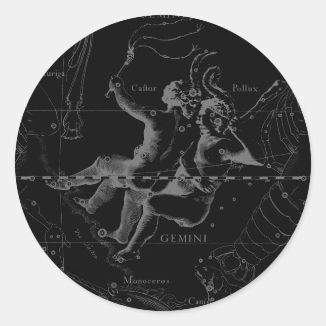 Sticker Rond Gemini Zodiac Constellation Hevelius 1690 (Devant)