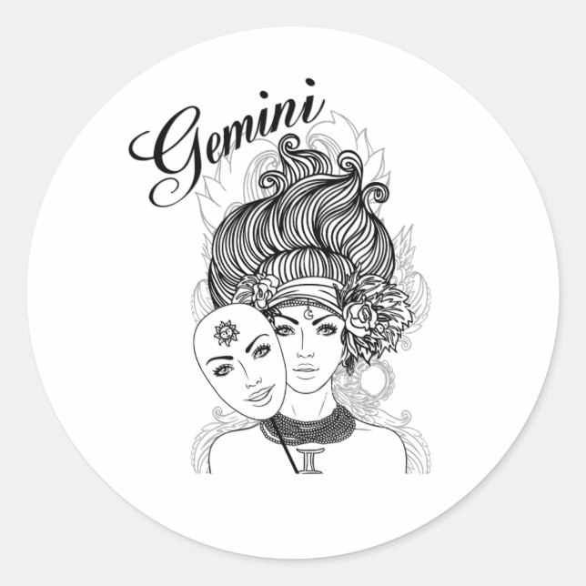 Sticker Rond Gemini Zodiac Design (Devant)