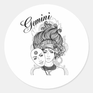 Sticker Rond Gemini Zodiac Design