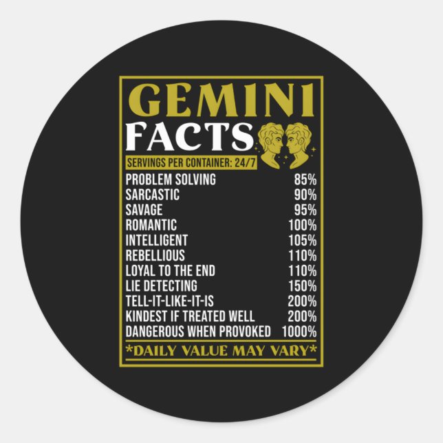 Sticker Rond Gemini Zodiac Faits Zodiac Faits Gemini (Devant)