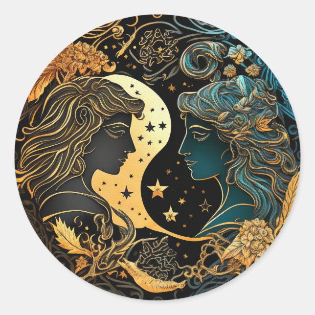 Sticker Rond Gemini Zodiac Graphic (Devant)