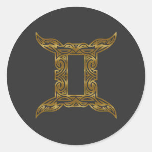 Sticker Rond Gemini Zodiac - Or Tribal