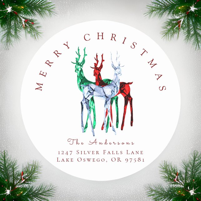 Sticker Rond Gemstone Crystal Reindee Christmas Adresse de reto (Créateur téléchargé)