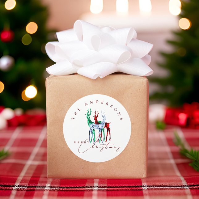 Sticker Rond Gemstone Crystal Reindeer Merry Christmas (Créateur téléchargé)