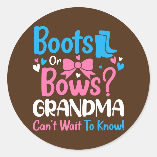 Sticker Rond Gender Reveal Boots or Bows Grandma Baby (Devant)