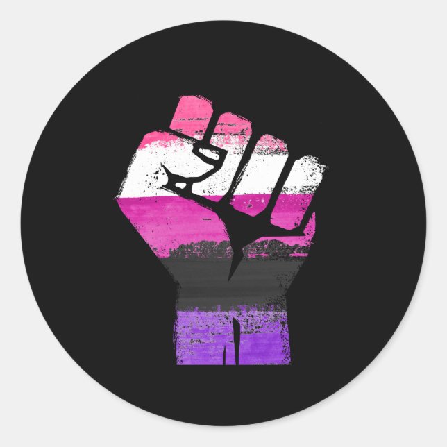 Sticker Rond GENDERFLUID RESIST FIST - LGBTQ Vintage Artwork -. (Devant)