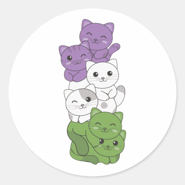 Sticker Rond Genderqueer Drapeau Chat Pride Lgbtq Cute Chat Cla (Devant)