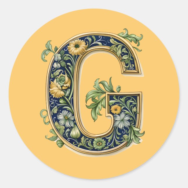 Sticker Rond Généré par l'IA à fleur de monogramme G (Devant)