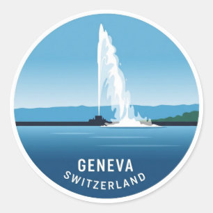 Sticker Rond Geneva Street Suisse Travel Jet d'eau Sunset