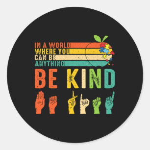 Sticker Rond Genre Asl Signal Langue Sensibilisation sur l'auti