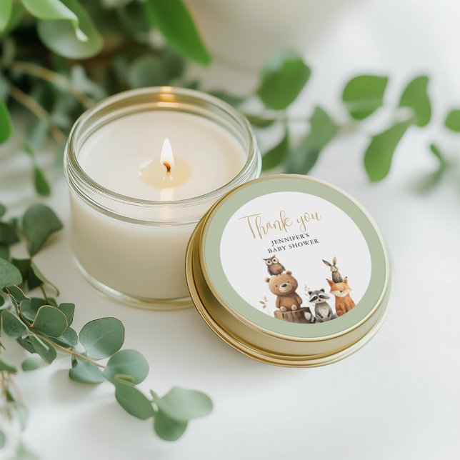 Sticker Rond Genre neutre Bois Animaux Baby shower en faveur (Créateur téléchargé)