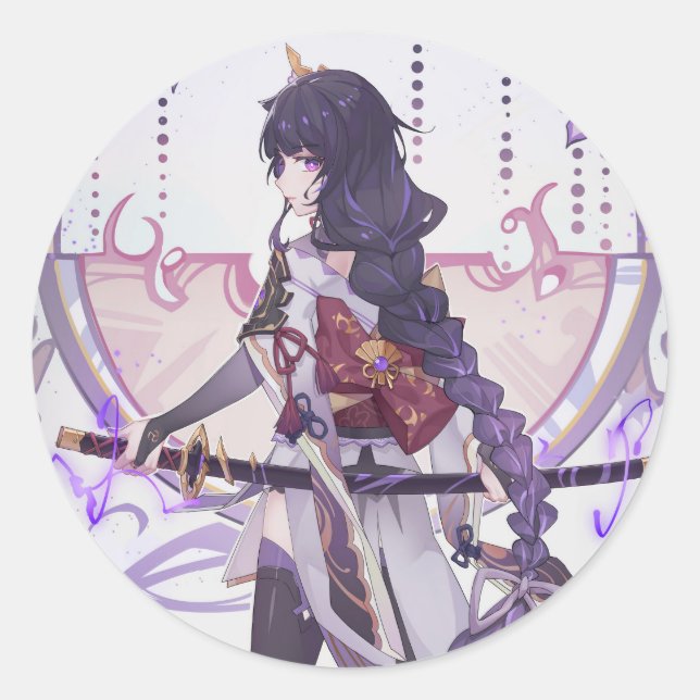Sticker Rond Genshin impact Baal feuilles de sakura (Devant)