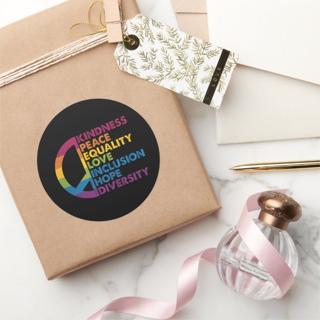 Sticker Rond Gentillesse Paix Égalité Amour Inclusion Espoir Di (Cadeaux)