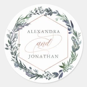 Sticker Rond Geo vert   Mariage or Rose