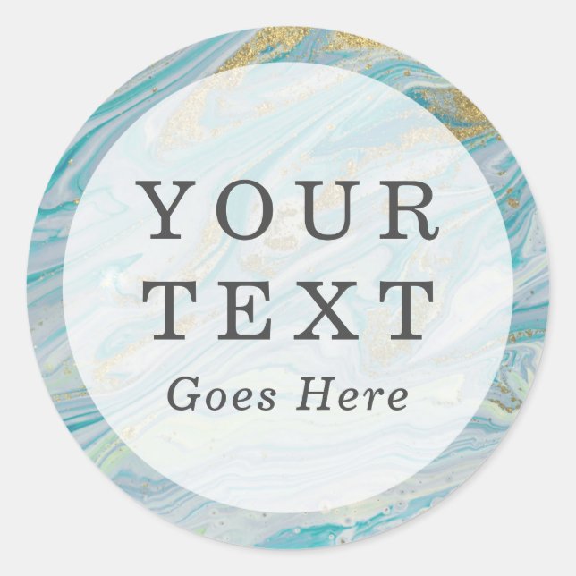 Sticker Rond Géode Agate Turquoise & Or Marble Swirl Personnali (Devant)