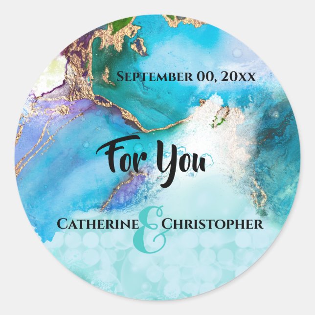 Sticker Rond Géode aquarelle agate mariage faveur "Pour vous" (Devant)