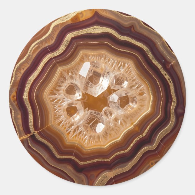 Sticker Rond Géode d'agate dorée Quartz Cristal Vue rapprochée (Devant)
