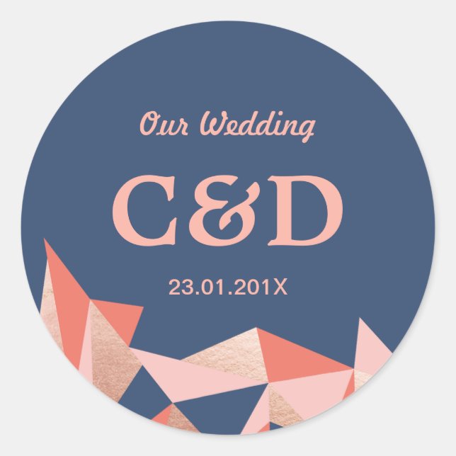 Sticker Rond Géode facé Moderne Mariage géométrique Monogramme (Devant)