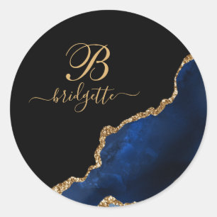 Sticker Rond Géode moderne Blue Black Gold Agate