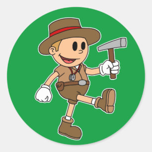 Sticker Rond Géologue en dessin animé rétro (couleur)