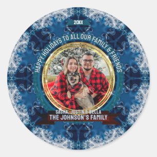 Sticker Rond Géométrie de glace bleue Carte de vœux personnalis
