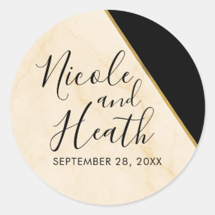 Sticker Rond Géométrie Dorée Luxe Ivoire & Mariage Marbre Or