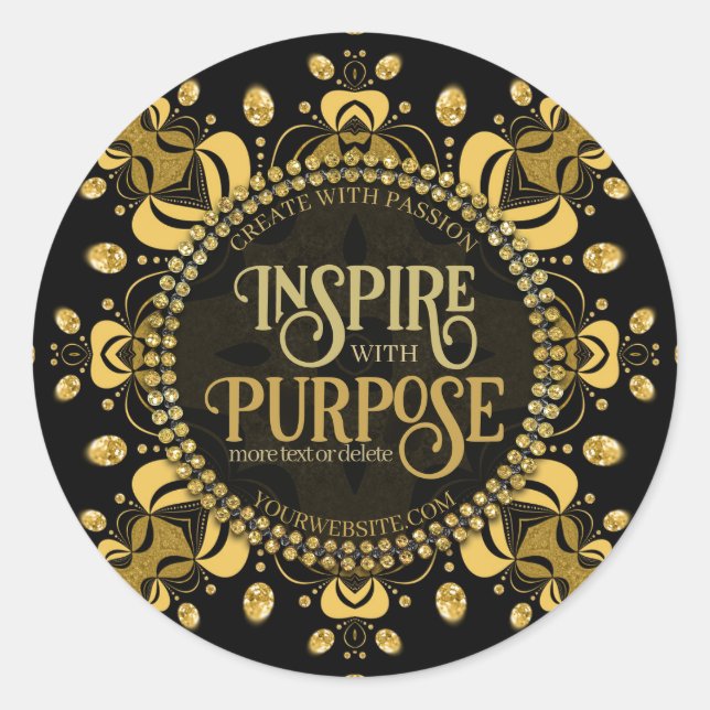 Sticker Rond Géométrie en or jaune noir Mandala (Devant)