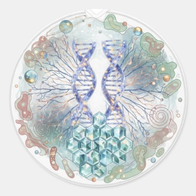Sticker Rond Géométrie sacrée ADN Hélice Cristal Science Art (Devant)