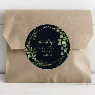 Sticker Rond Géométrique Bleu Vert Merci mariage Faveur