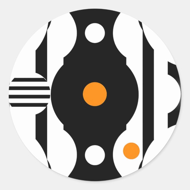 Sticker Rond Géométrique Rétro Mod Orange Noir (Devant)