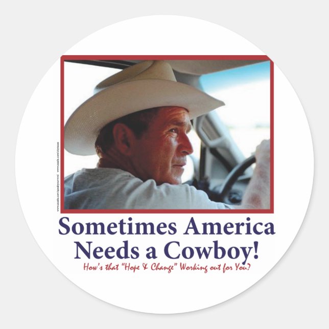 Sticker Rond George W. Bush dans le Casquette Cowboy (Devant)