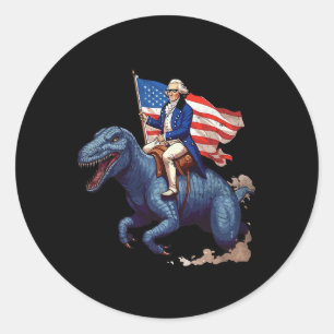 Sticker Rond George Washington drôle chevauchant un Tyrannosaur