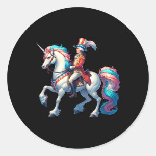 Sticker Rond George Washington Riding A Unicorn 4 juillet Vin