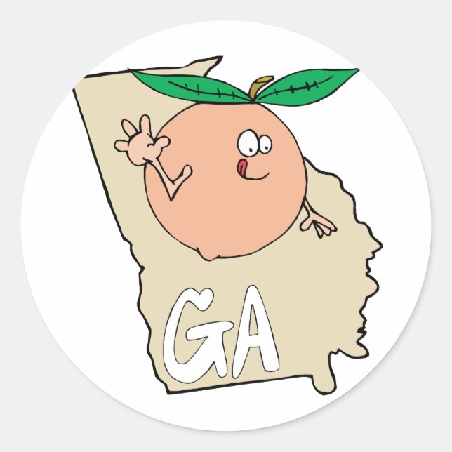 Sticker Rond Georgia GA Cartoon Map avec drôle de pêche sourian (Devant)
