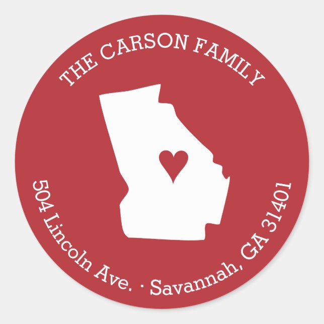 Sticker Rond Georgia State Adresse de retour avec Coeur sur la  (Devant)