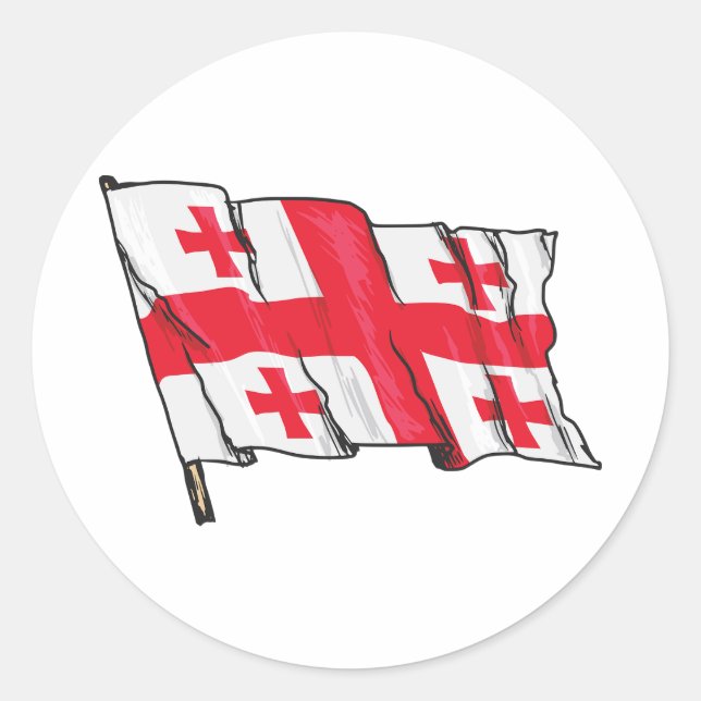 Sticker Rond Georgian Flag Red and White Cross (Devant)