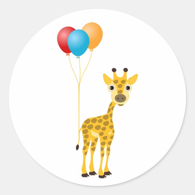 Sticker Rond Gérafe drôle avec ballons colorés (Devant)