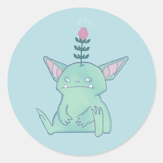 Sticker Rond Gérald le Gobelin | Créature Fantastique Mignonne  (Devant)